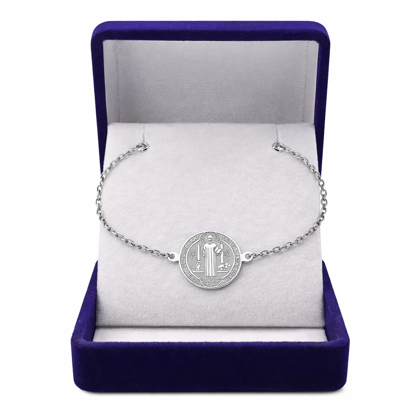 Pulsera Medalla San Benito Acero Plateada 2