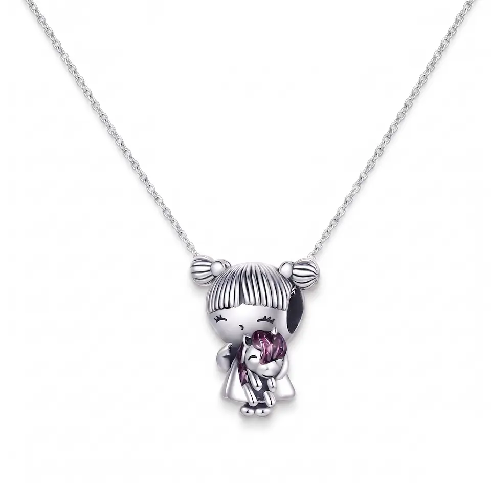 Charm Dije Plata 925 Niña Con Peluche Unicornio 4