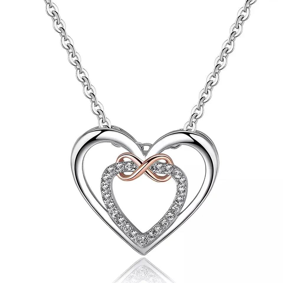 Collar Doble Corazon Infinito Plateado 1