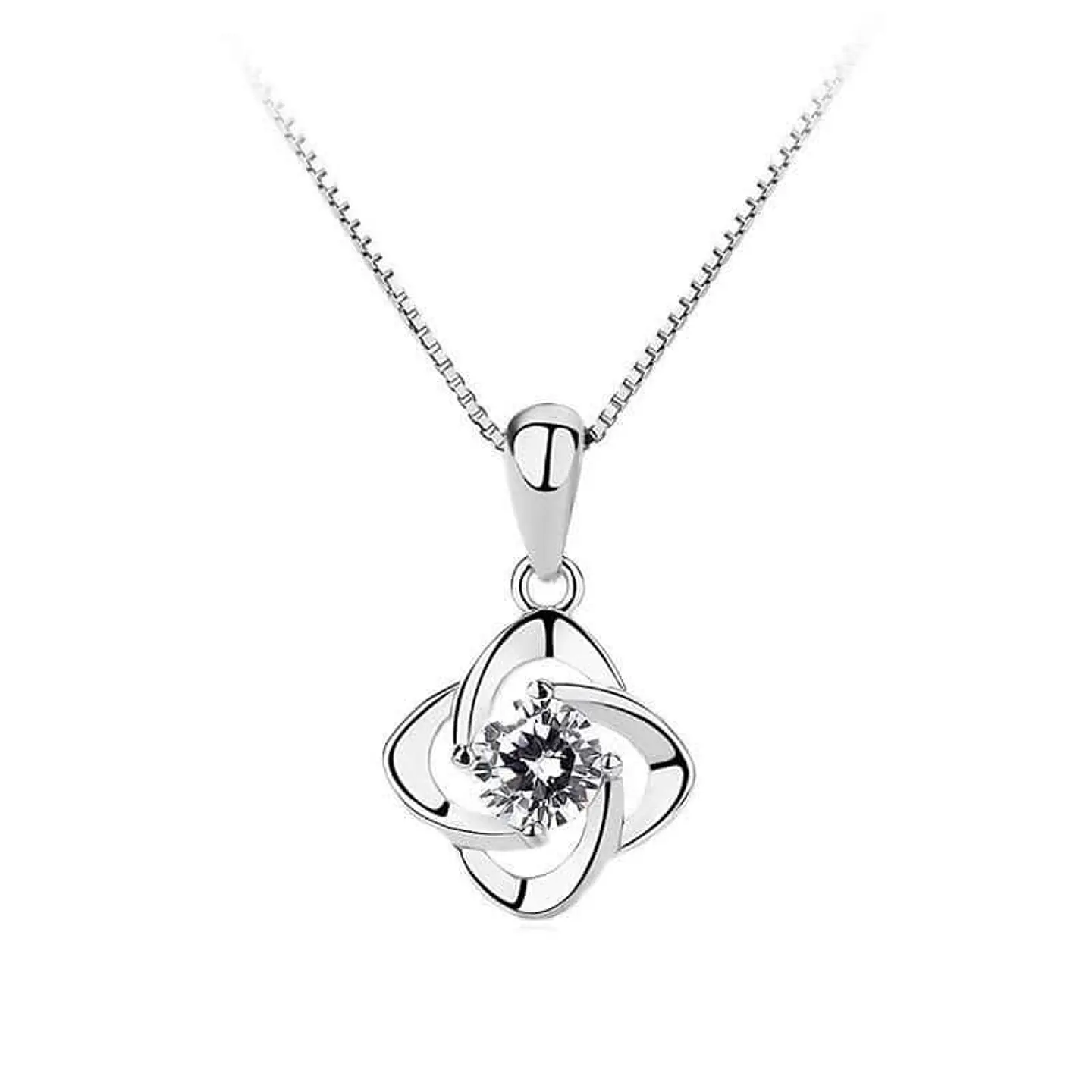 Collar Colgante Flor Blanca Plateada 1