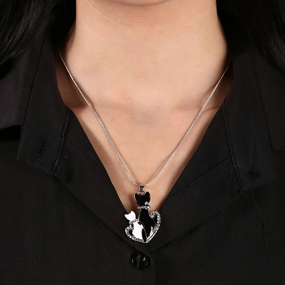 Collar Par de Gatos Plateado 5