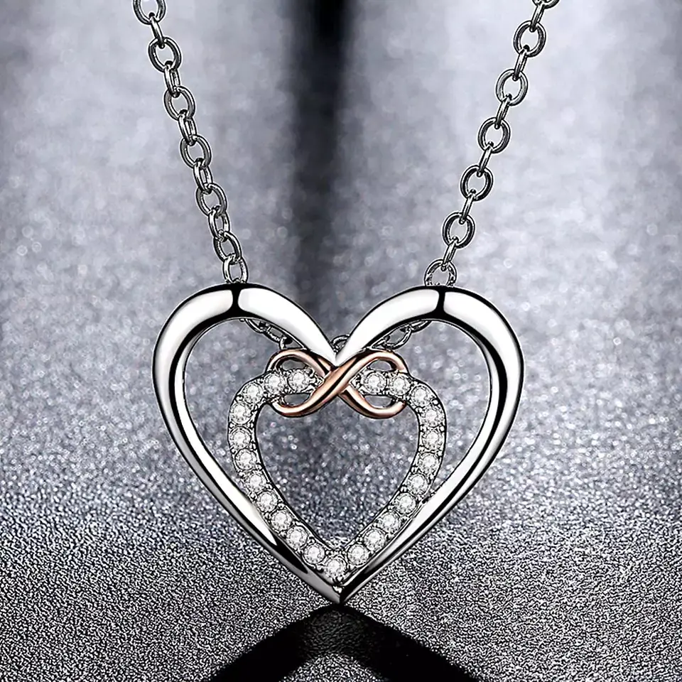 Collar Doble Corazon Infinito Plateado 4