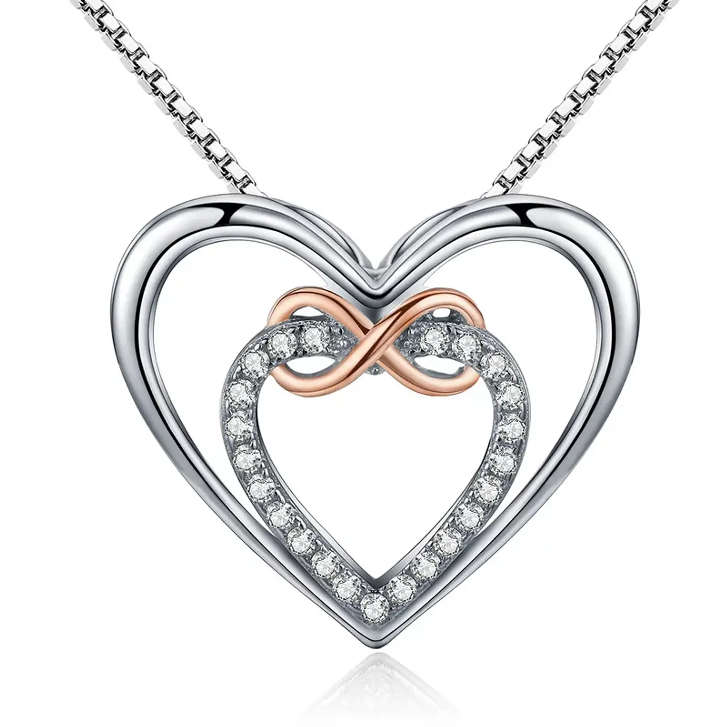Collar Plata 925 Doble Corazon Infinito 1