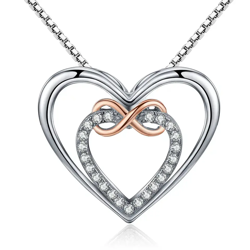 Collar Plata 925 Doble Corazon Infinito 1