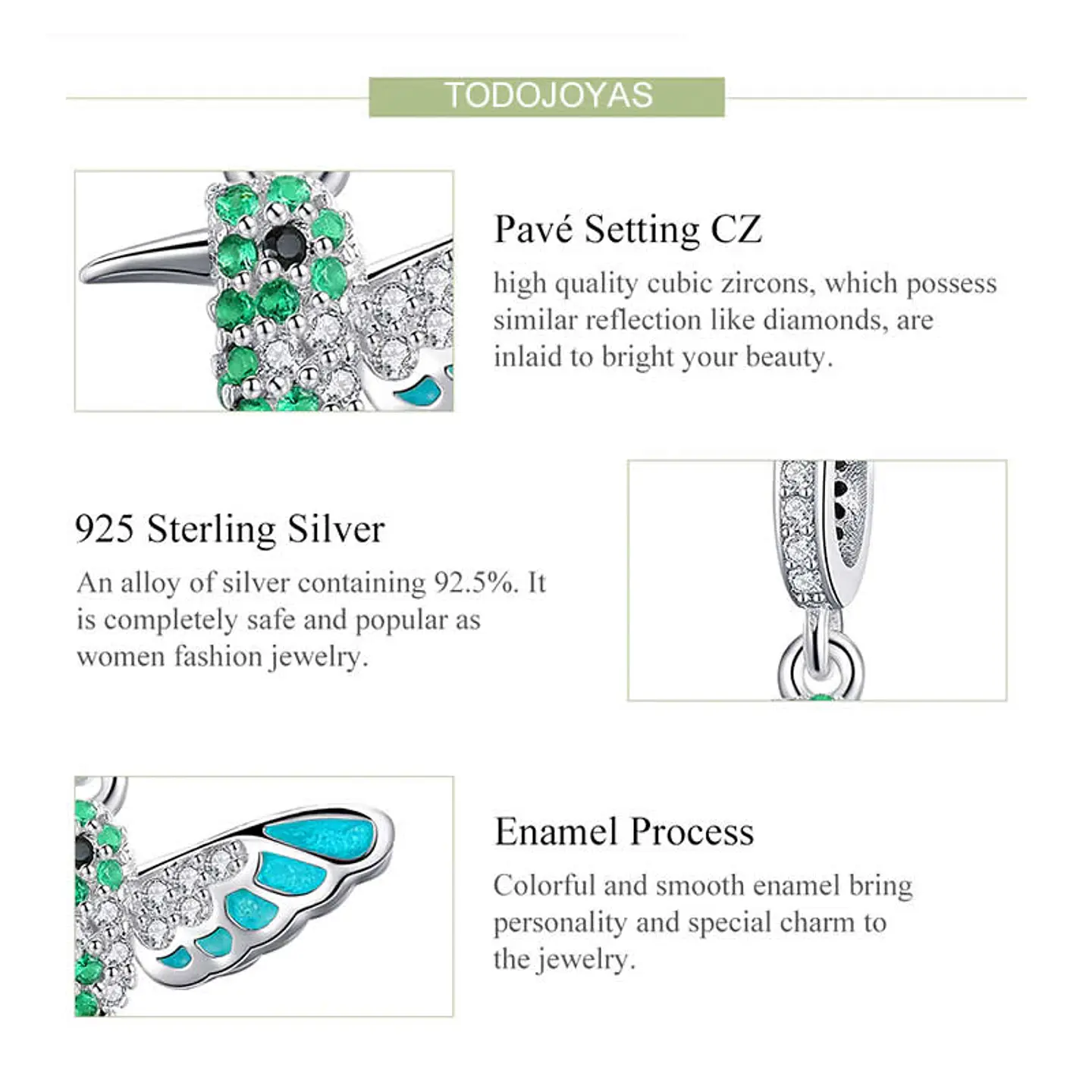Charm Plata 925 Colibri Picaflor Pajaro Ave 4