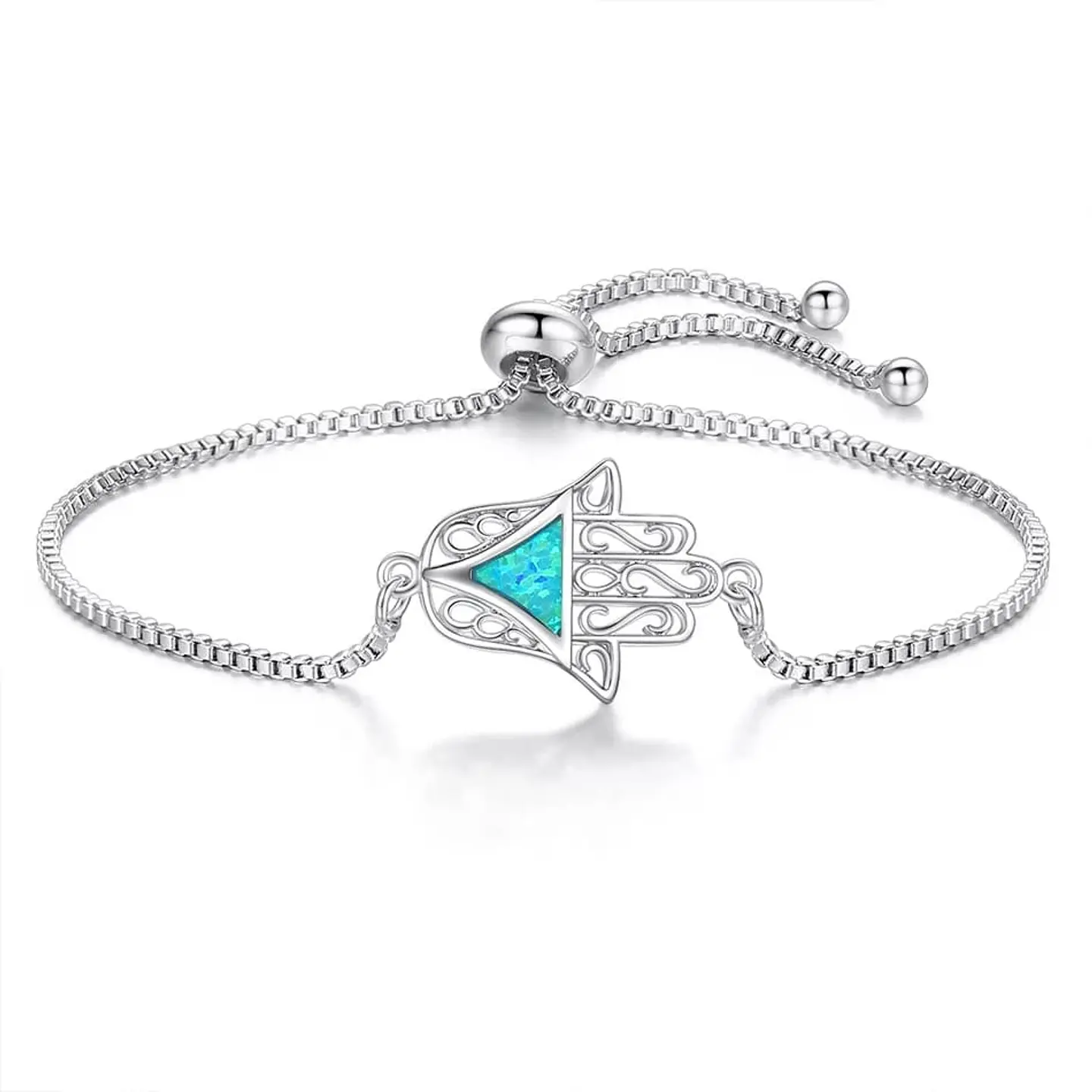 Pulsera Mano de Fatima Opal Plateado 1