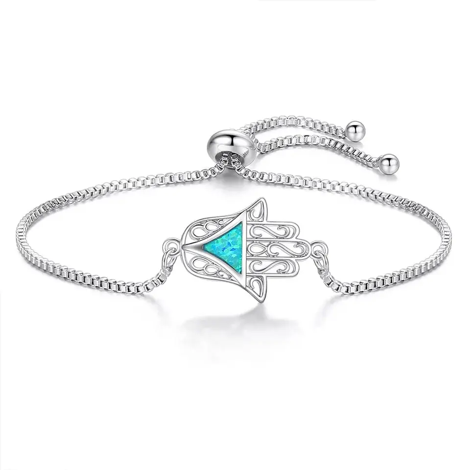 Pulsera Mano de Fatima Opal Plateado 1