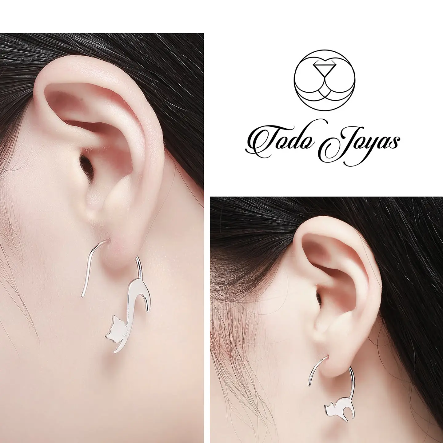 Aros Pendientes Plata 925 Gato Jugueton 2