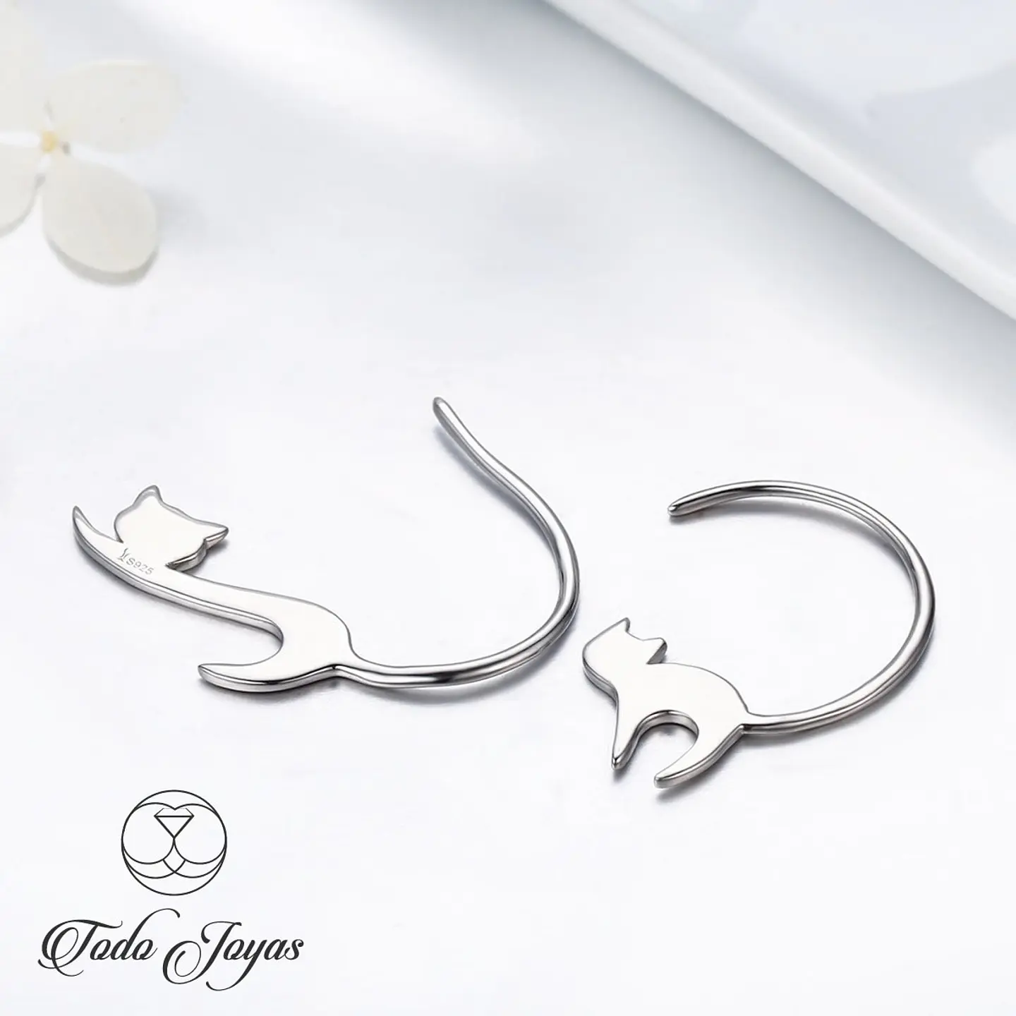 Aros Pendientes Plata 925 Gato Jugueton 3