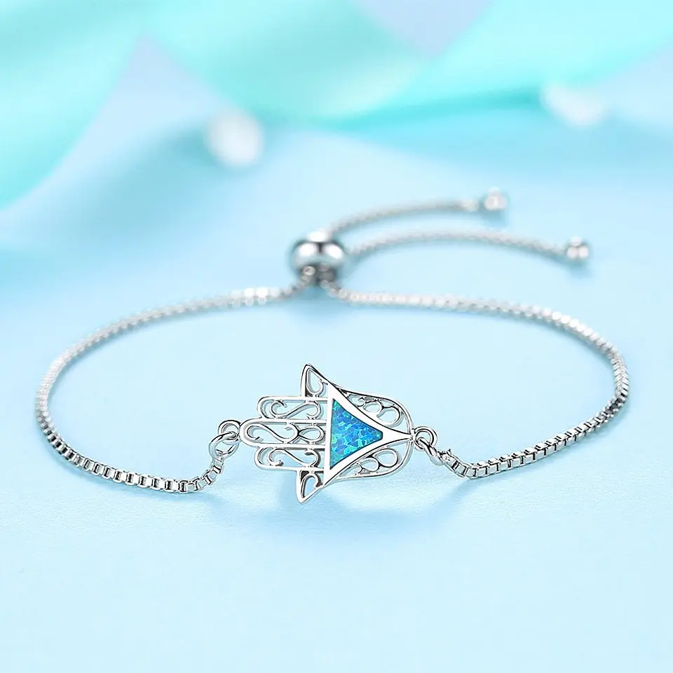 Pulsera Mano de Fatima Opal Plateado 2