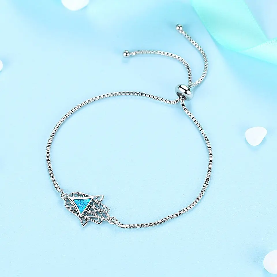 Pulsera Mano de Fatima Opal Plateado 3