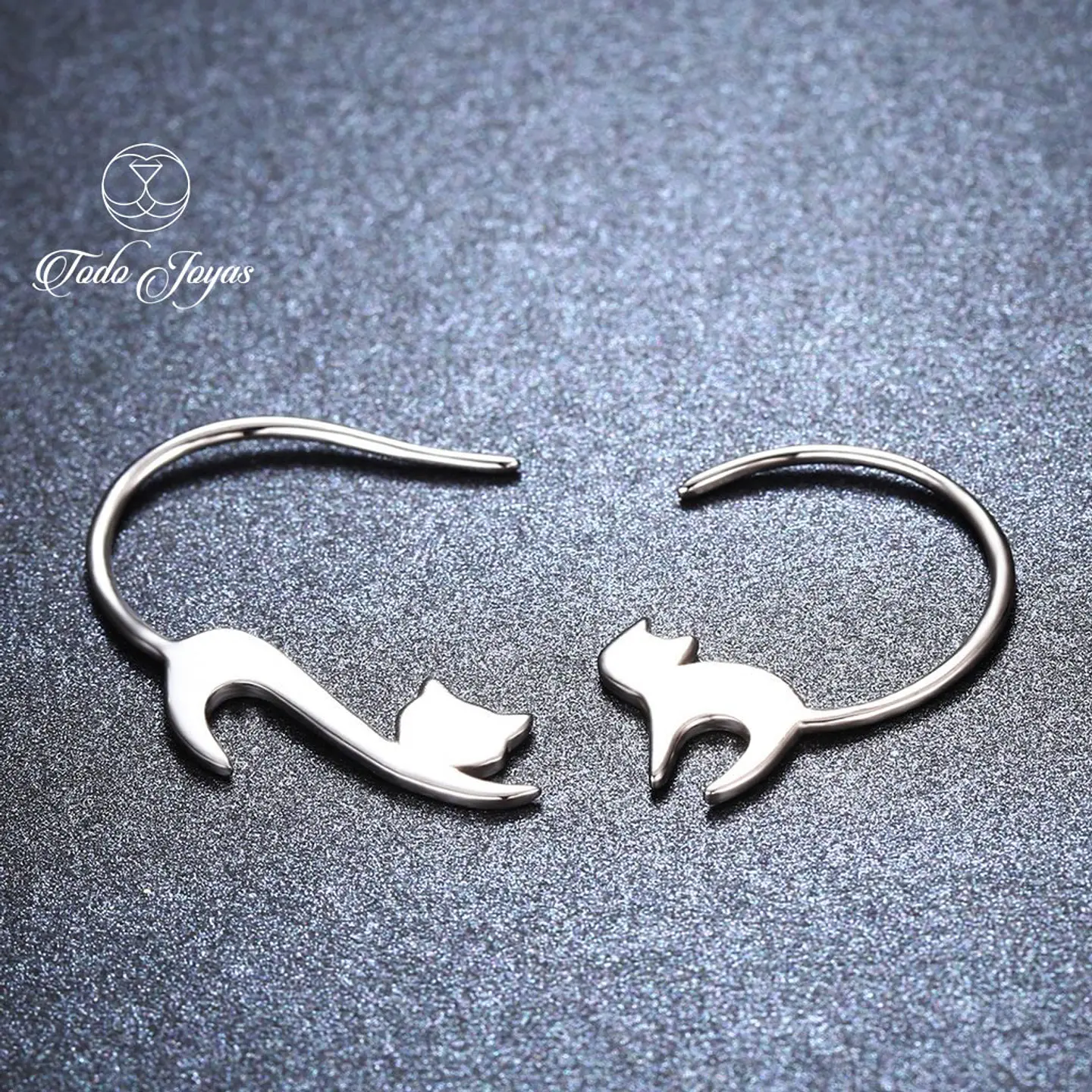 Aros Pendientes Plata 925 Gato Jugueton 4