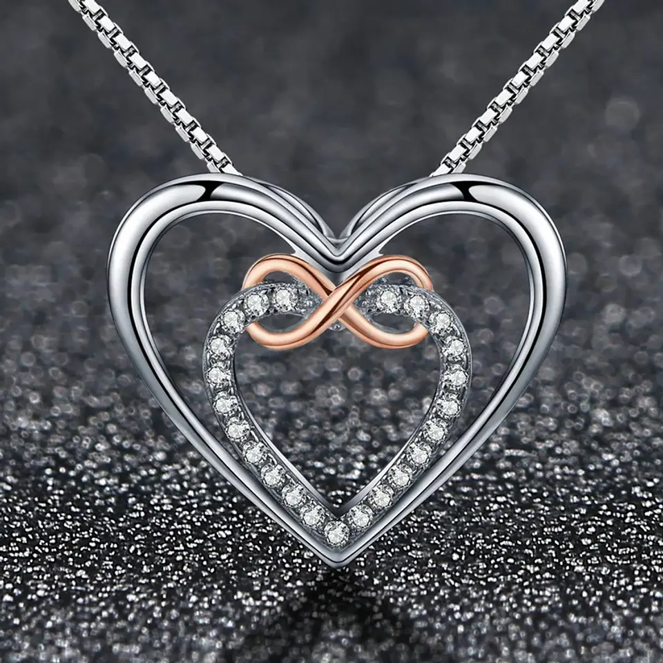 Collar Plata 925 Doble Corazon Infinito 4