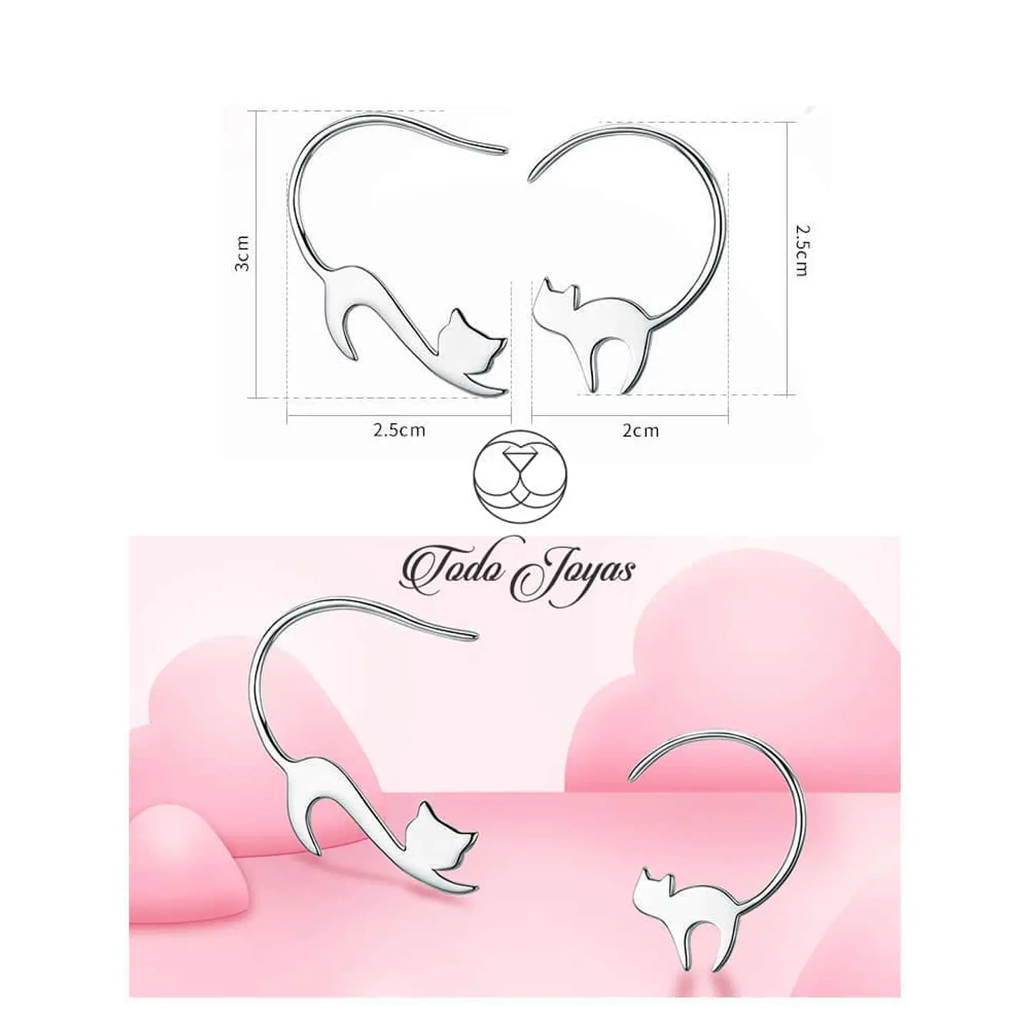 Aros Pendientes Plata 925 Gato Jugueton 5