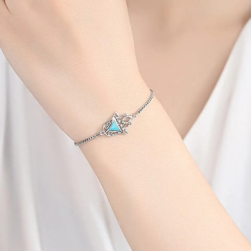 Pulsera Mano de Fatima Opal Plateado 4