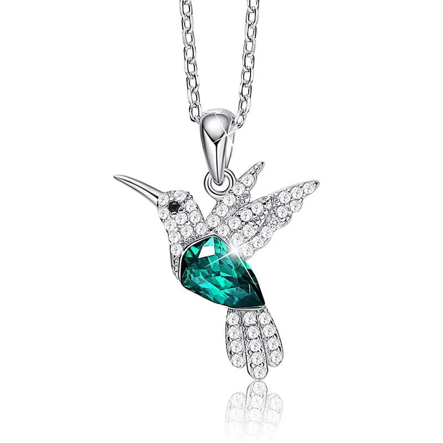Collar Plata 925 Colibri Cristal Verde 1