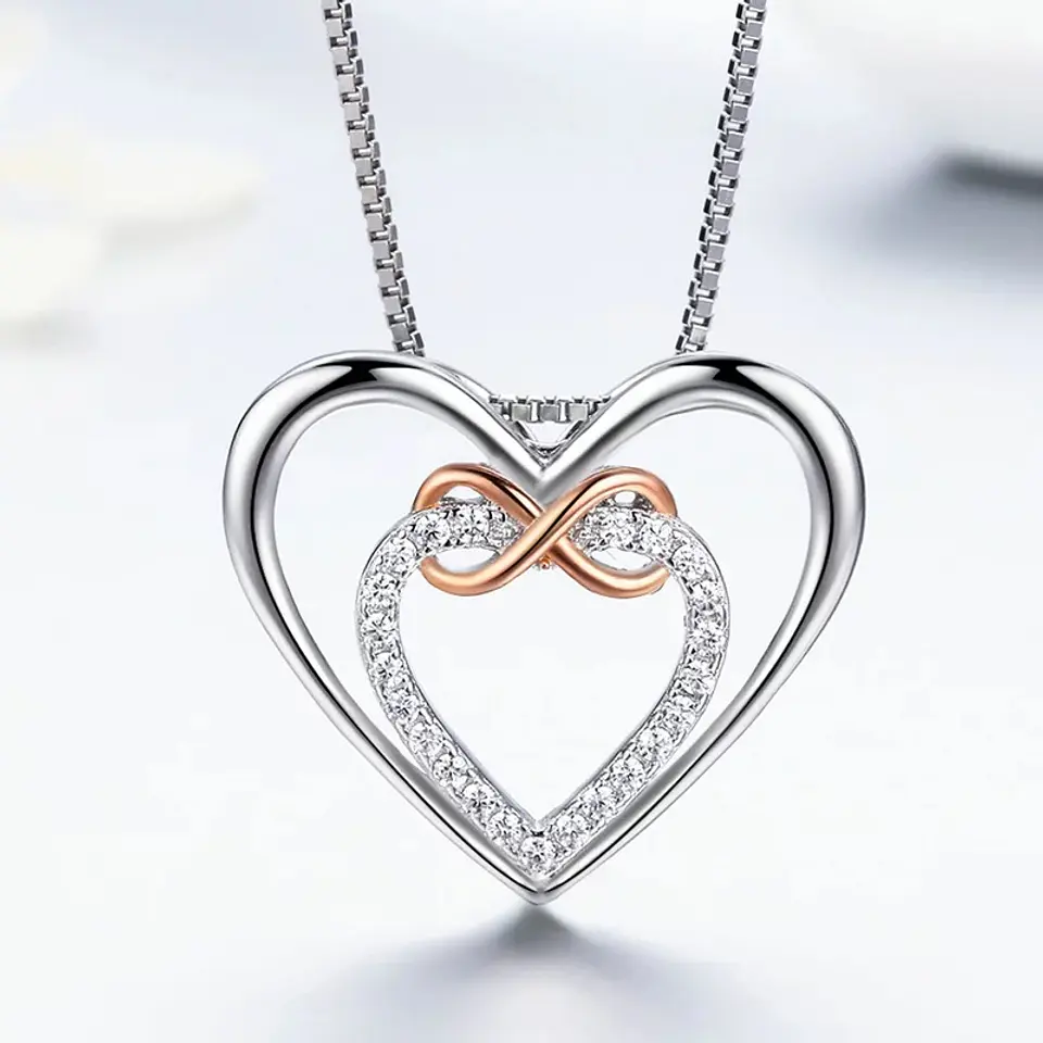 Collar Plata 925 Doble Corazon Infinito 5