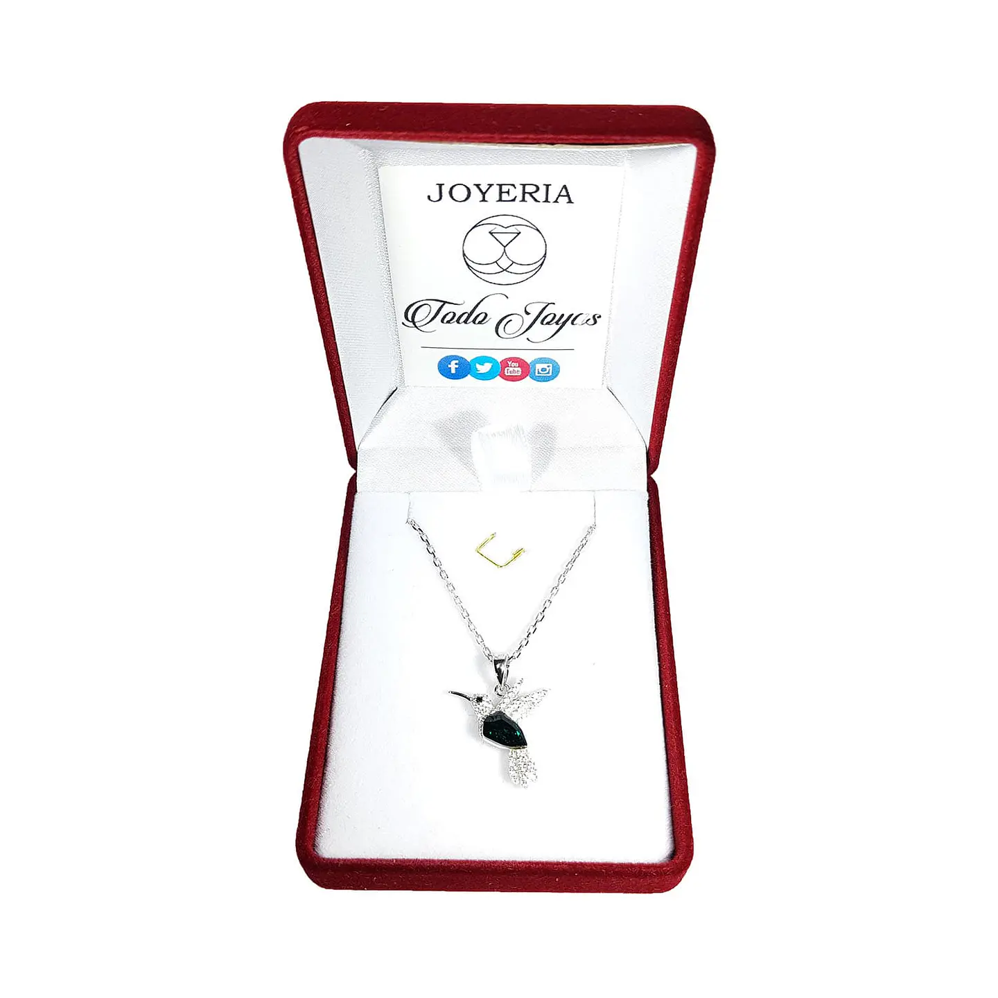 Collar Plata 925 Colibri Cristal Verde 2