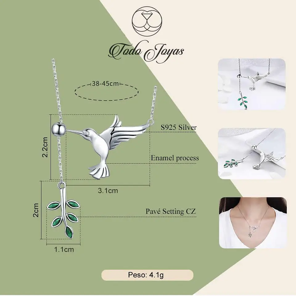 Collar Plata 925 Colibri Pajaro Ave Picaflor 5
