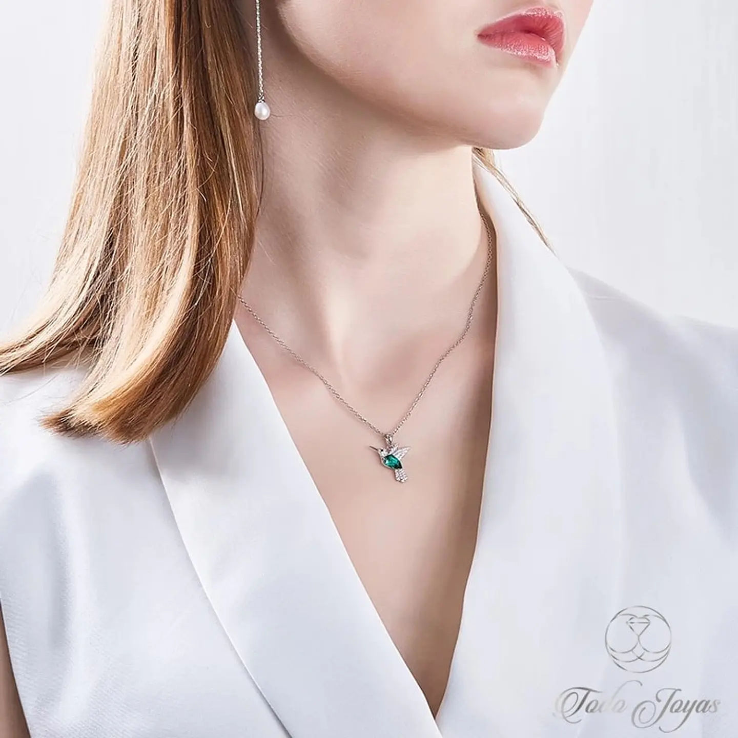 Collar Plata 925 Colibri Cristal Verde 3