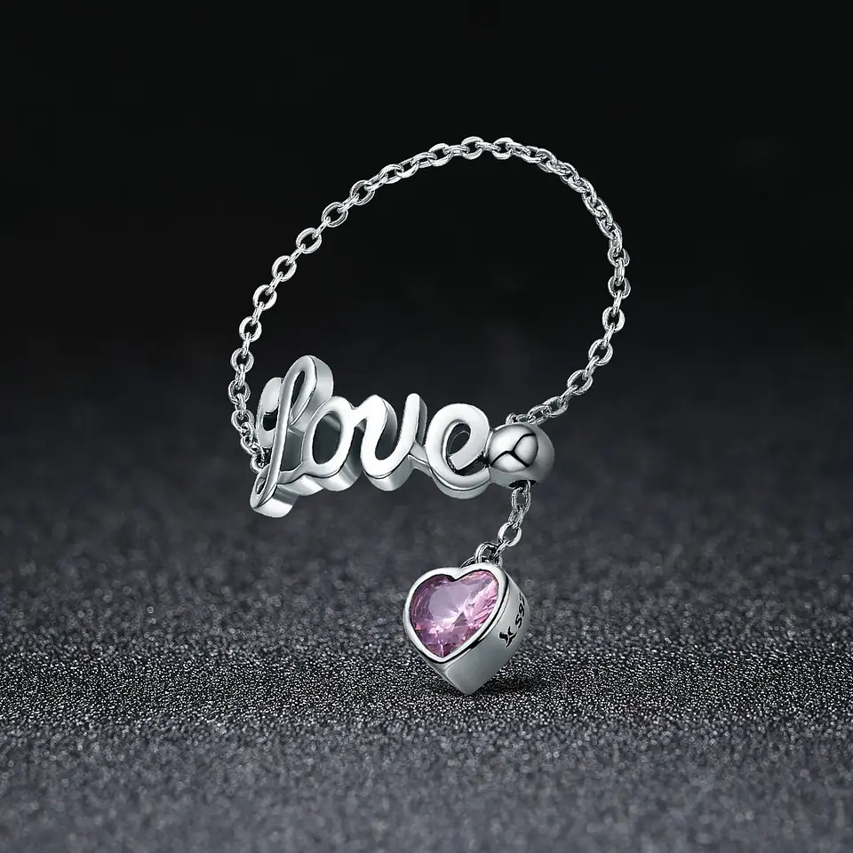 Anillo Plata 925 Cadena Love y Circon 2