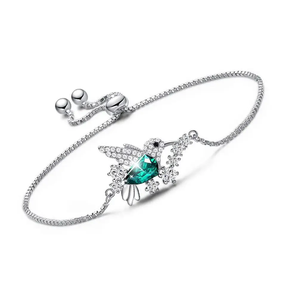 Pulsera Plata 925 Colibri Cristal Verde 1