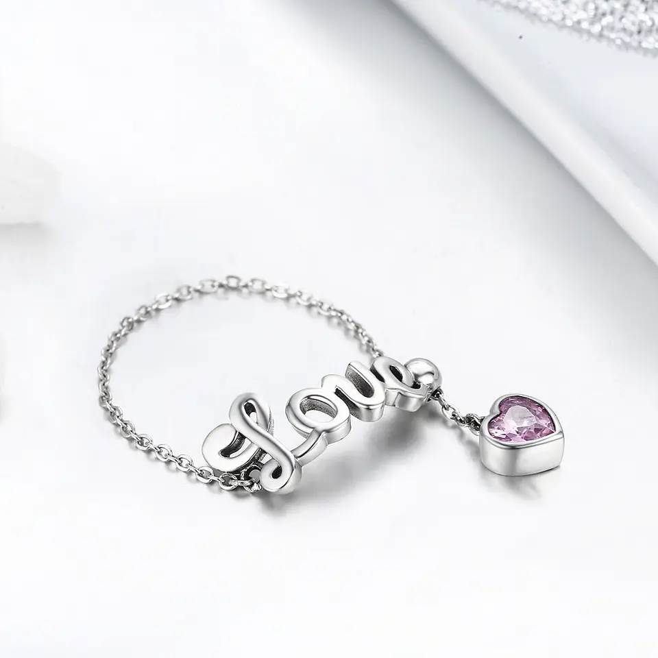Anillo Plata 925 Cadena Love y Circon 3