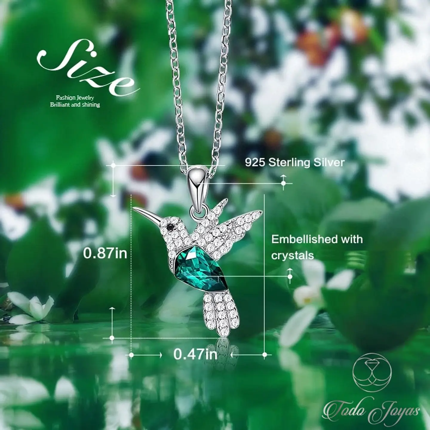 Collar Plata 925 Colibri Cristal Verde 4