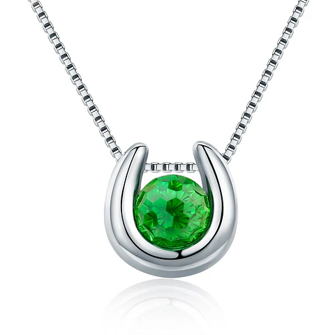 Collar Plata 925 Herradura con Circon Verde
