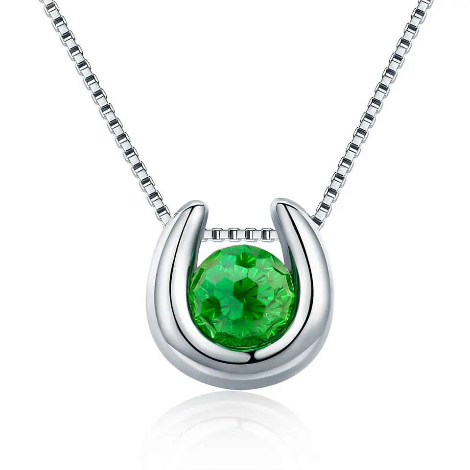 Collar Plata 925 Herradura con Circon Verde 1