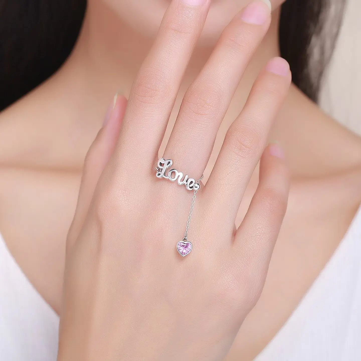 Anillo Plata 925 Cadena Love y Circon 5