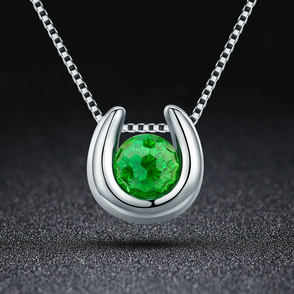 Collar Plata 925 Herradura con Circon Verde 2