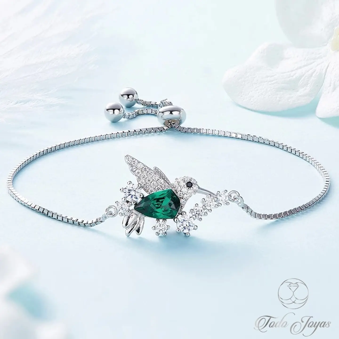 Pulsera Plata 925 Colibri Cristal Verde 4