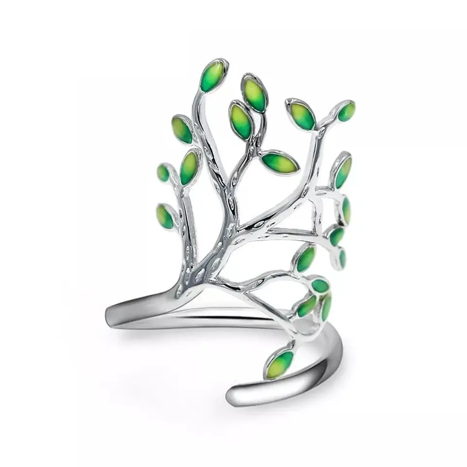 Anillo Arbol de Vida Verde Plateado 1