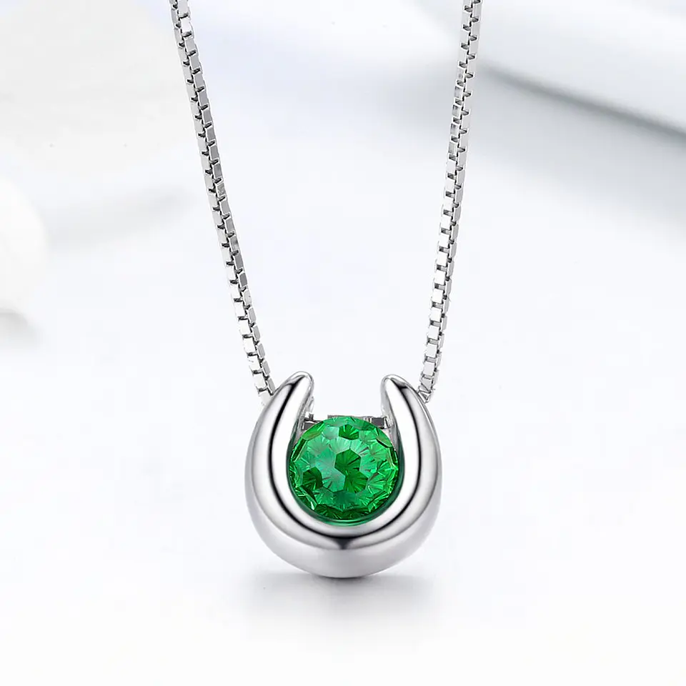 Collar Plata 925 Herradura con Circon Verde 4