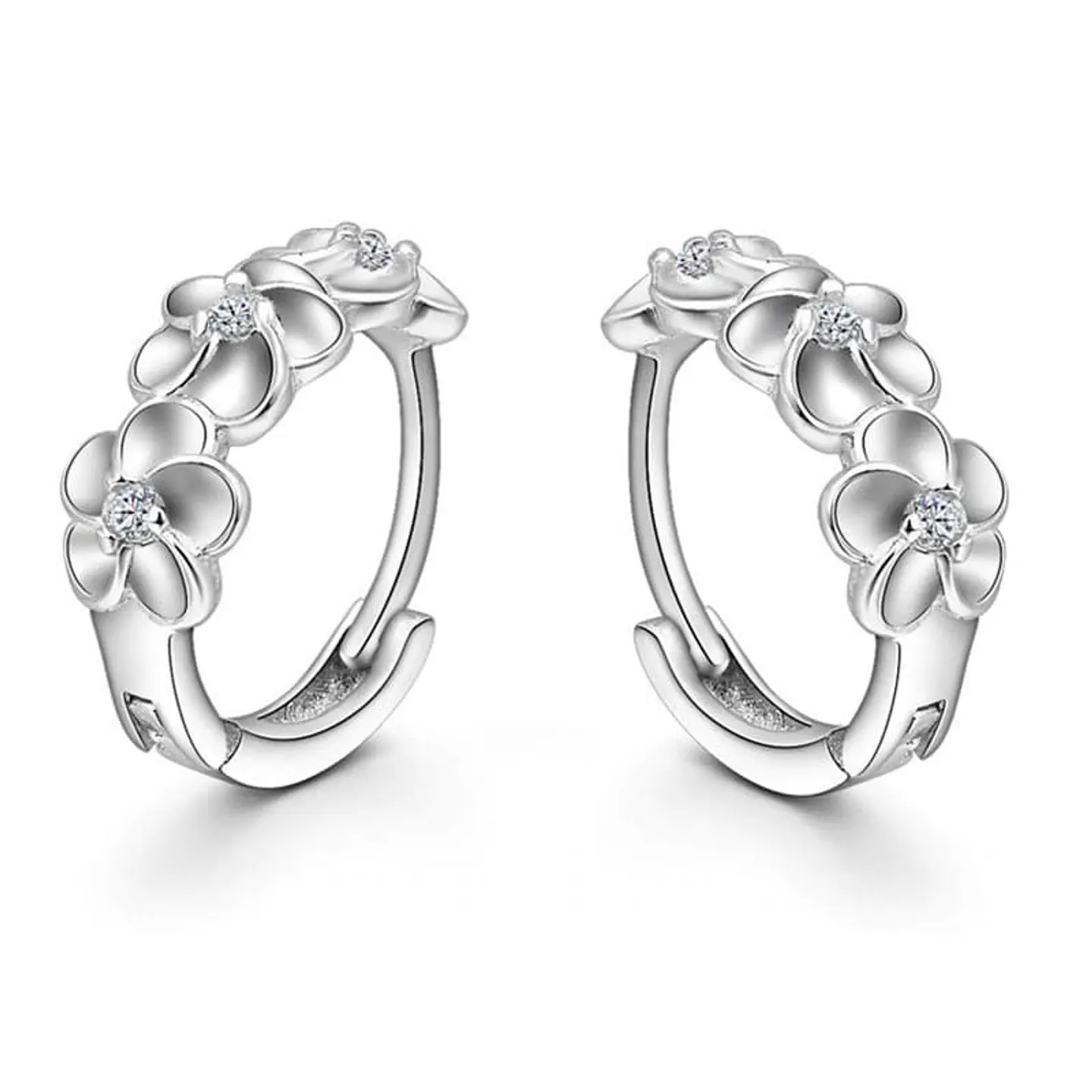 Aros Tres Flores con Circones Plateado 1