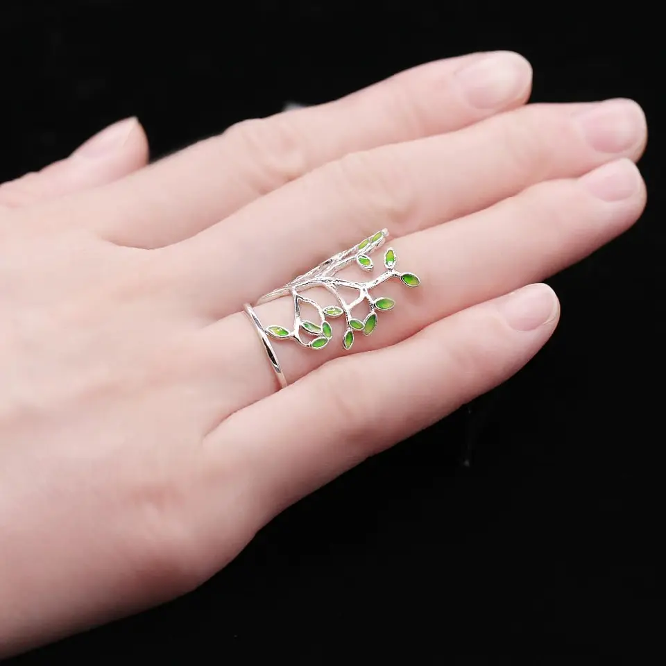 Anillo Arbol de Vida Verde Plateado 4