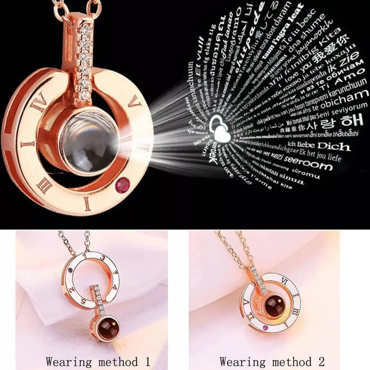 Collar Colgante Te Amo en 100 Idiomas Dorado 7