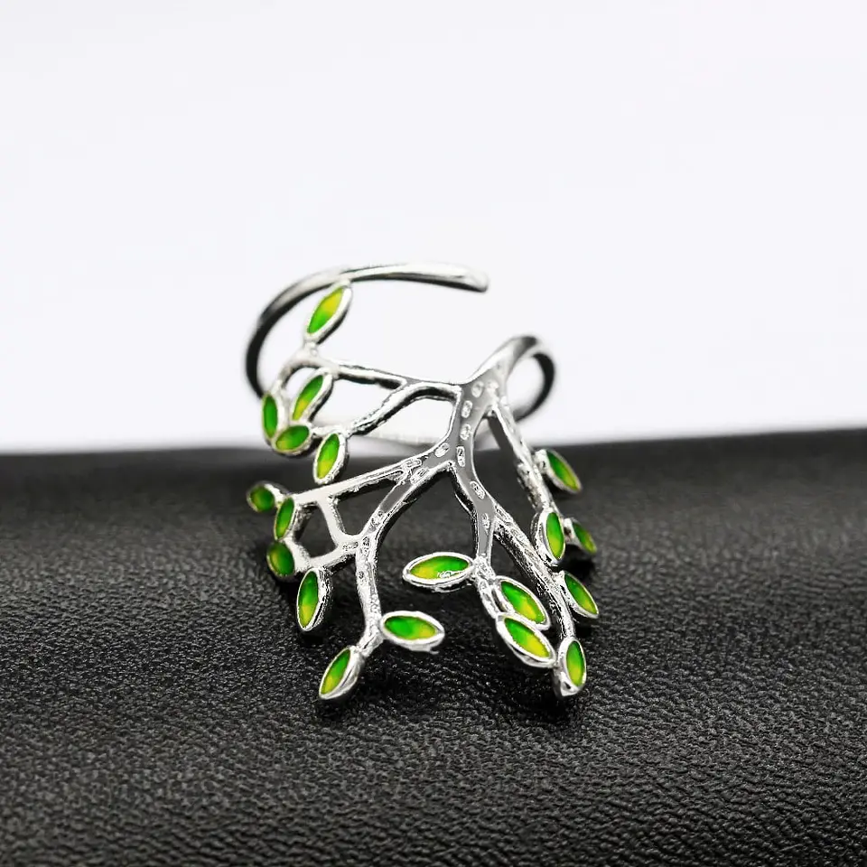 Anillo Arbol de Vida Verde Plateado 5