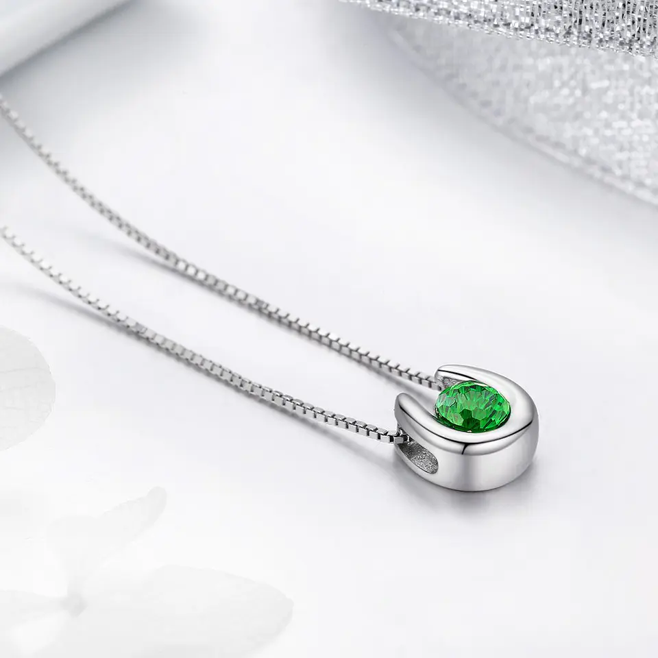 Collar Plata 925 Herradura con Circon Verde 6
