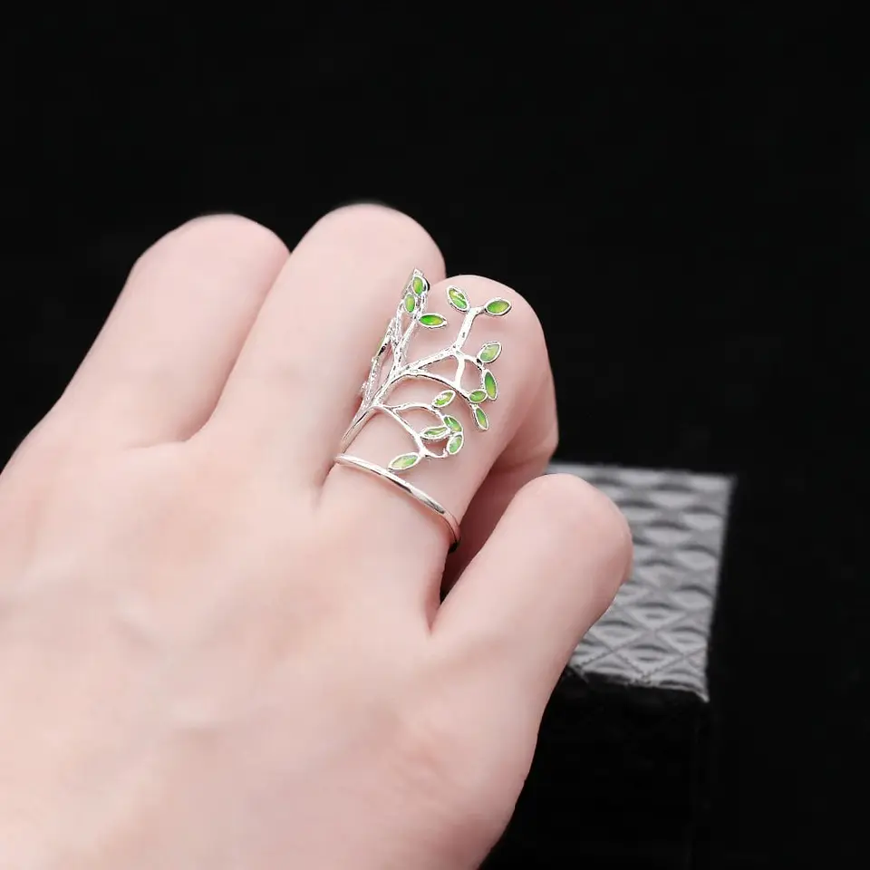 Anillo Arbol de Vida Verde Plateado 6