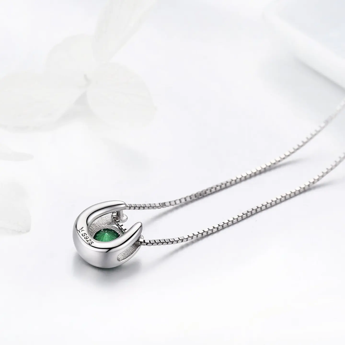 Collar Plata 925 Herradura con Circon Verde 7