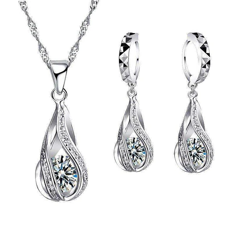 Conjunto Gotas Cristal Plateado