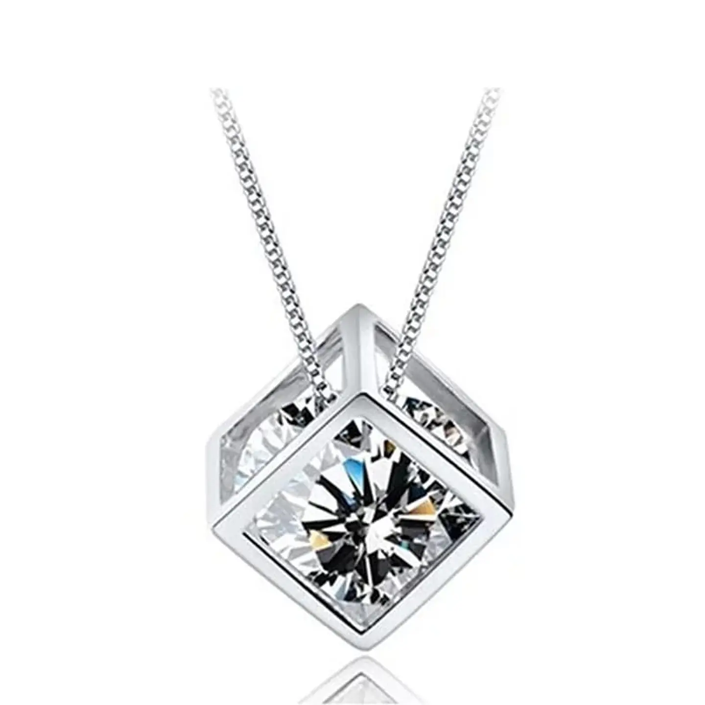 Collar Cubo con Circon Plateado 1