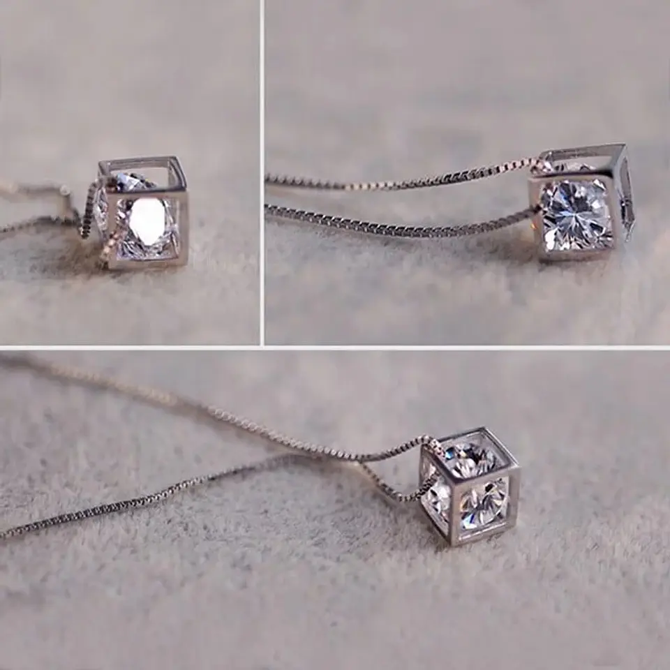 Collar Cubo con Circon Plateado 2
