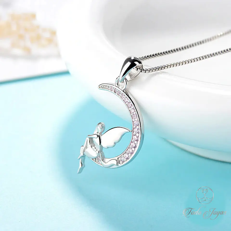 Collar Plata 925 Hada Luna Rosada 4