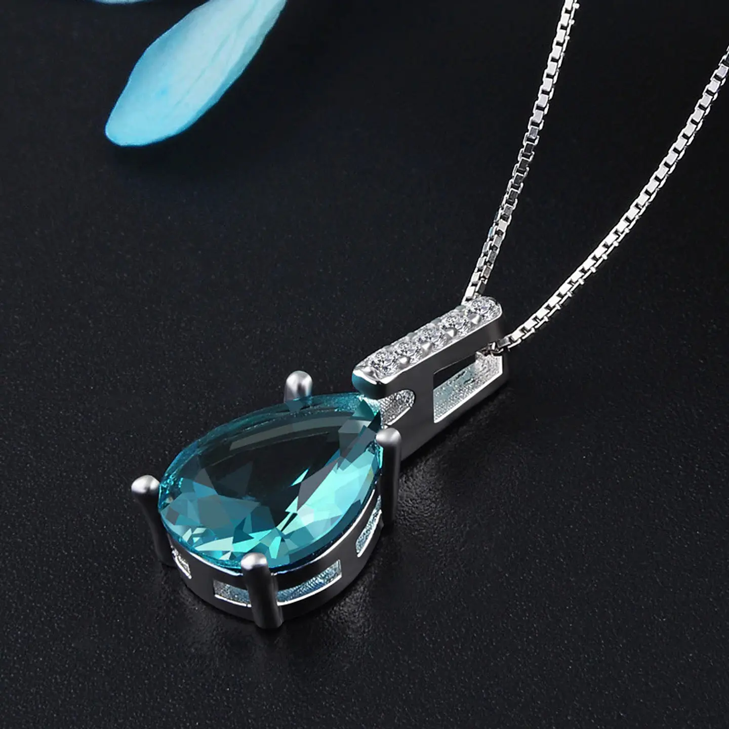 Collar Cristal Austriaco Aquamarine Plateado 4