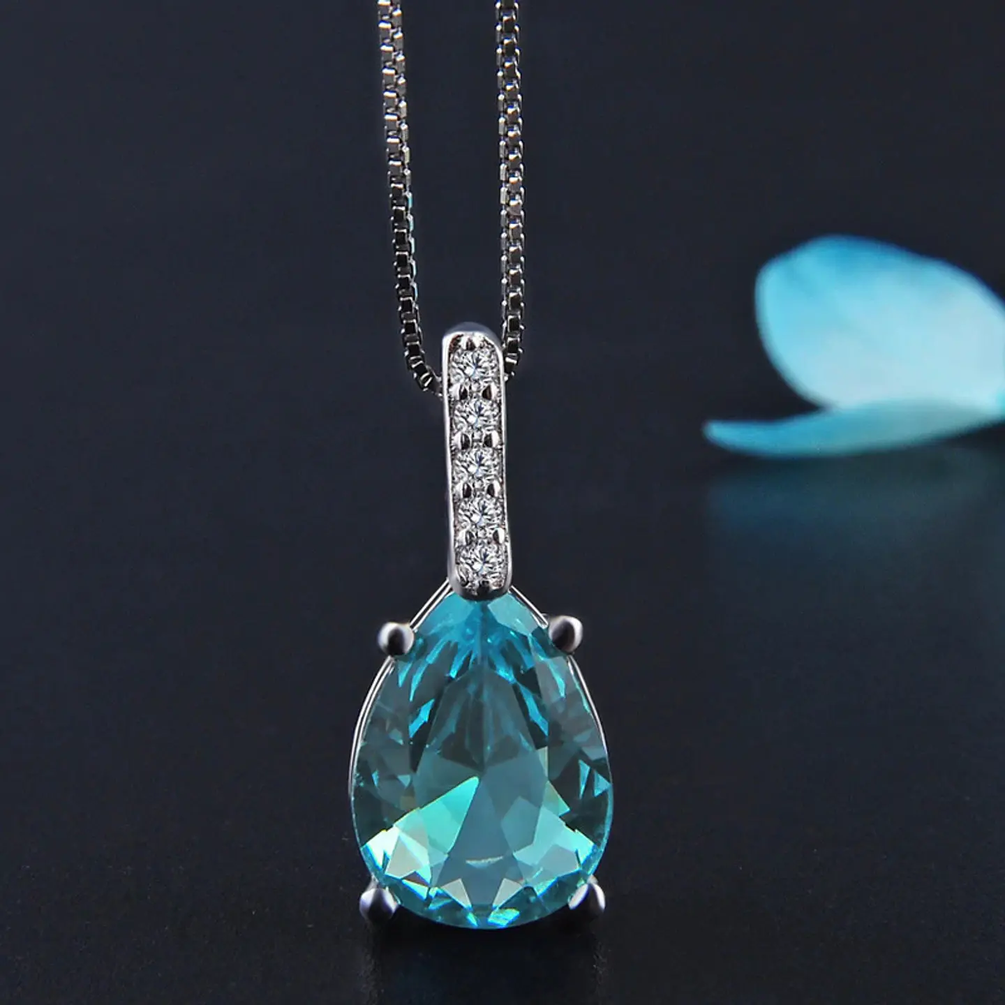 Collar Cristal Austriaco Aquamarine Plateado 5