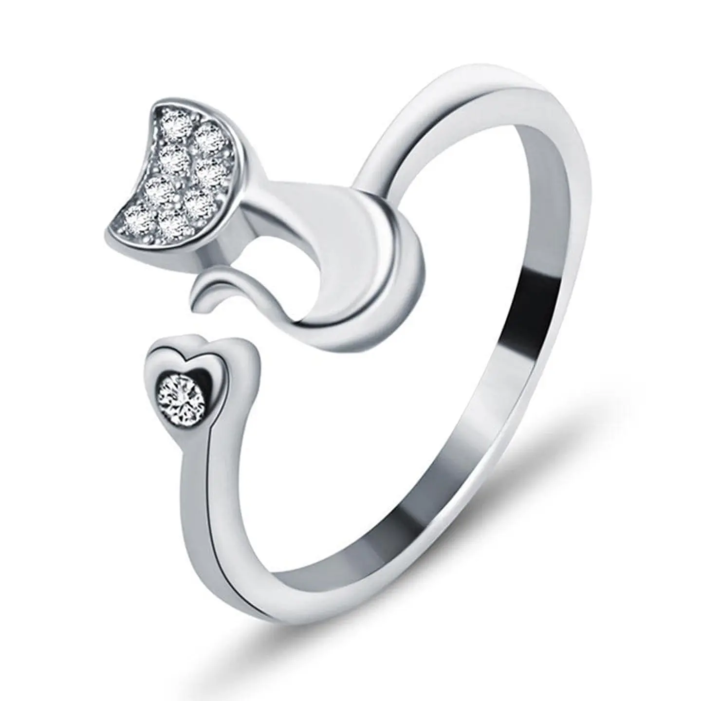 Anillo Gato Con Circon Plateado 1