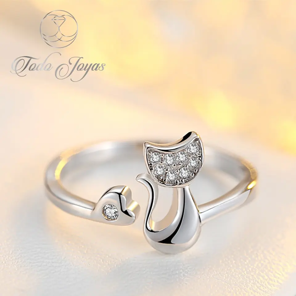 Anillo Gato Con Circon Plateado 2